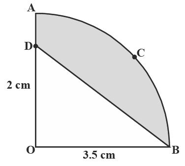 Diagram: Quadrant of a circle with triangle removed